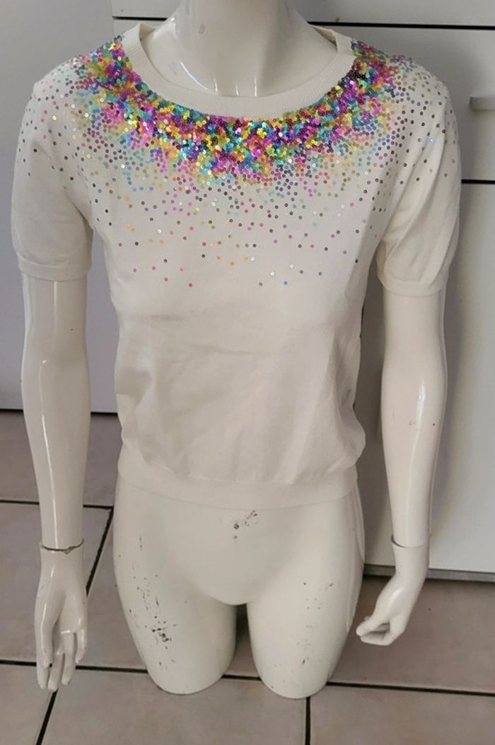 Pull demi manches à sequins - photo numéro 2