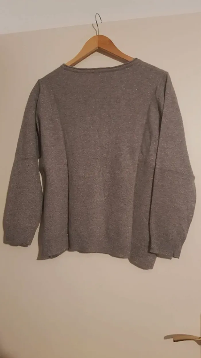 Pull gris pailleté Col V Felino - photo numéro 7