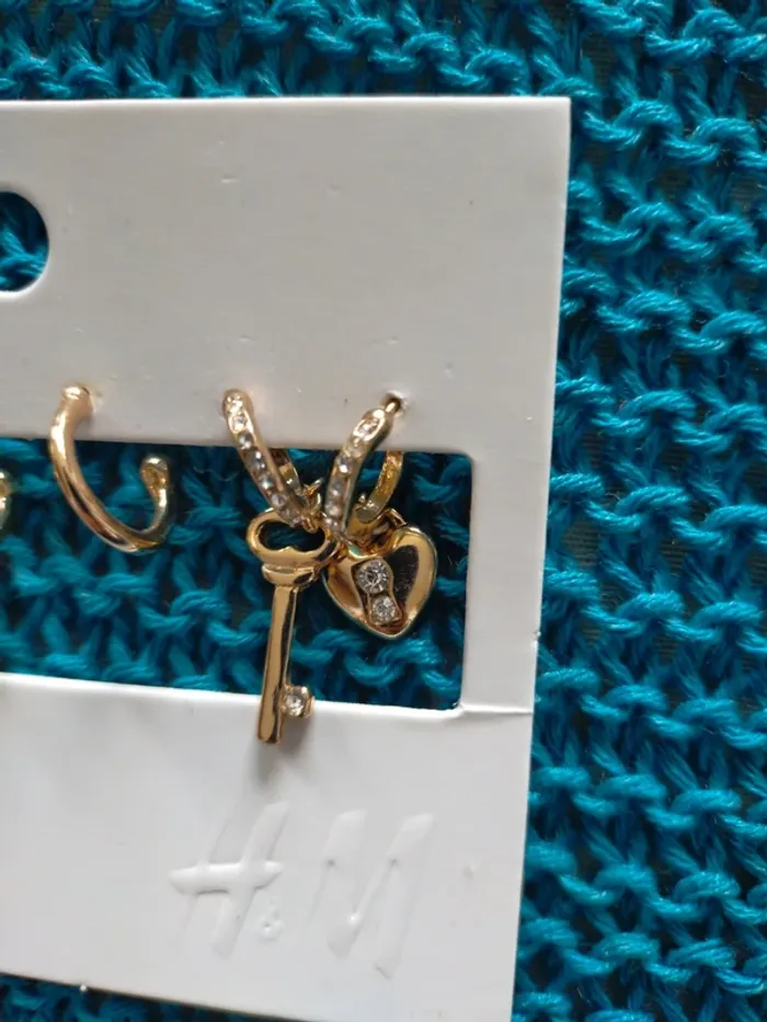 Lot 3 petites de créoles incrustées de strass - photo numéro 2