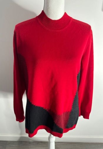 Pull en laine vierge mérinos rouge et gris Freya T44 XXL