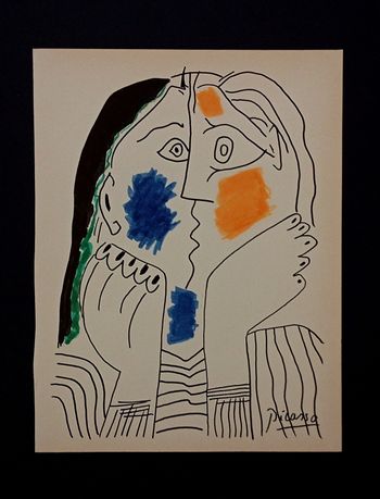 Dessin ancien portrait de femme cubisme 