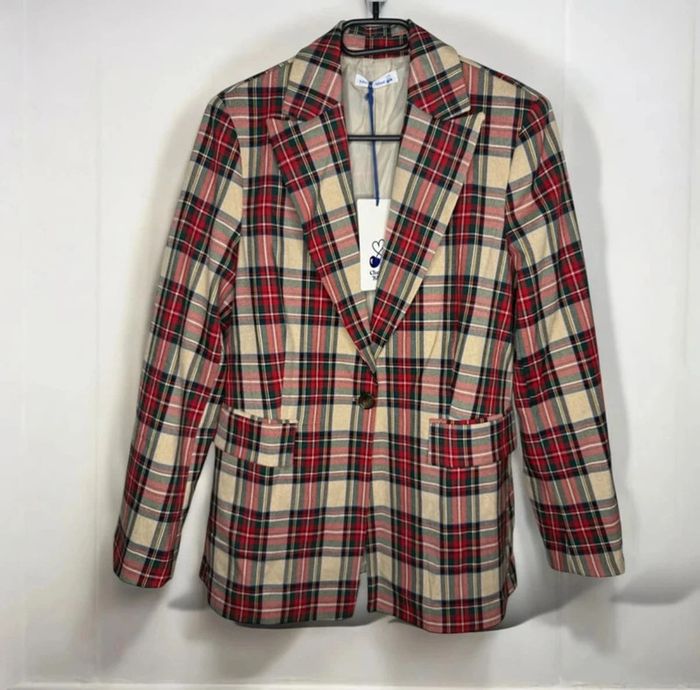 🍁 Magnifique Blazer beige rouge / Sherry Blue Made in Italy T/M 🍁