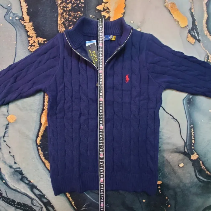 Pull torsadé Half Zip Ralph Lauren - Taille M - Bleu logo brodé rouge - Neuf - photo numéro 4