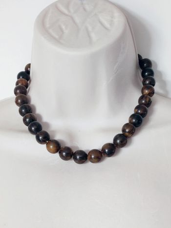Collier ras de cou perle ronde bois vernis marron noir vintage / Fabrication artisanale - 42cm
