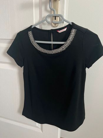 Haut noir femme perles strass camaïeu taille s