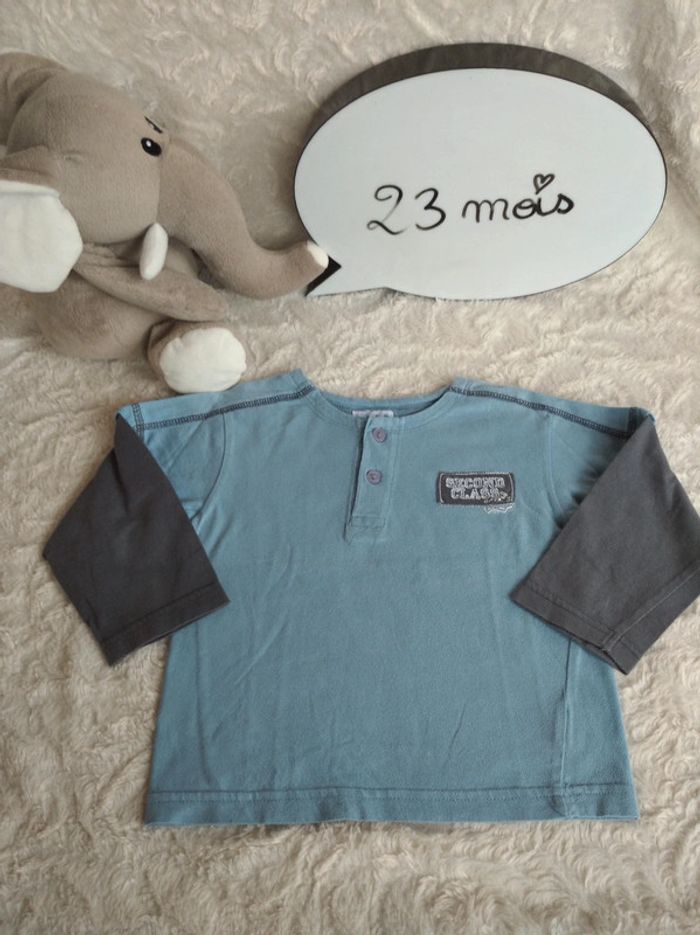 Polo tee shirt chemise manches longues Garçon 23 mois Second class Babibou 100% coton