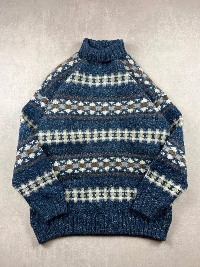 Pull vintage papy col roulé 90% laine 10% soie - Turtleneck Wool & Silk cable knit 00's - XL - photo numéro 1