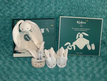 Doudou coffret naissance lapin Kaloo plat crème 🐰Neuf
