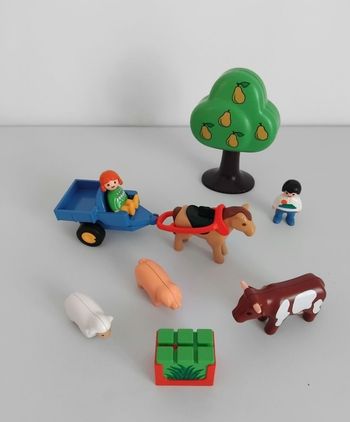 PLAYMOBIL 123 Animaux de la Ferme et Charrette 6620 Complet 🐄🐖