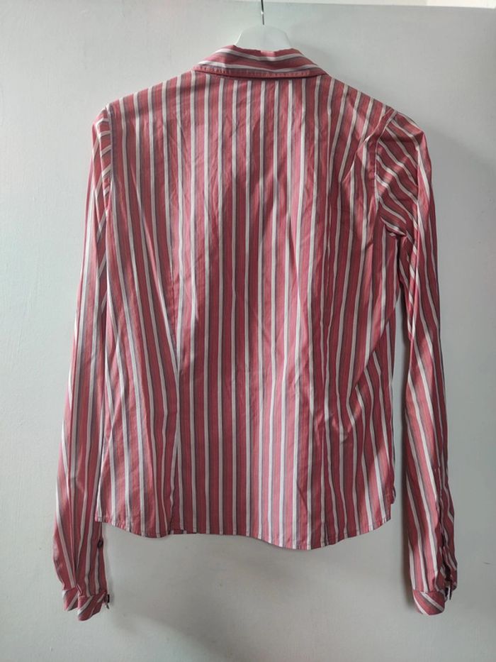 Chemise Lacoste 38 rayée rose bordeaux blanc violet TBE - photo numéro 5