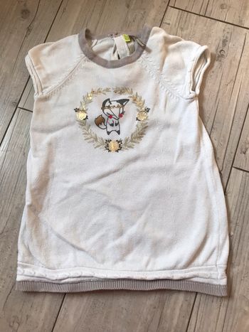 Robe laine blanche avec liseré marron