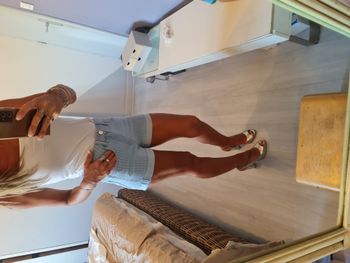 Short en jean bleu ciel rayé blanc Taille 36