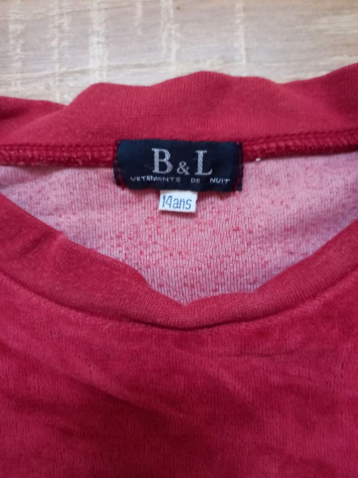 Pyjama velours 2 pièces bordeaux et gris marque B&L taille 14 ans - photo numéro 2