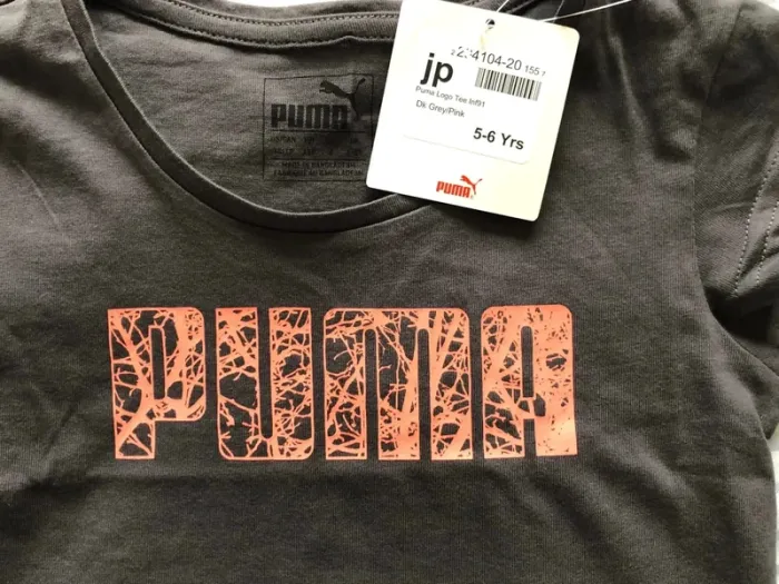 🎀beau tee shirt puma fille gris et corail 5/6 ans neuf avec etiquette - photo numéro 2