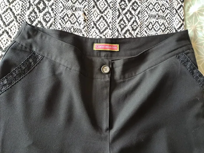 Superbe pantalon noir femme fluide 48 poche dentelle comme neuf Claire Delandes - photo numéro 7