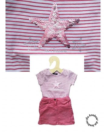 5 ans ensemble été teeshirt Okaïdi et jupe tape a loeil