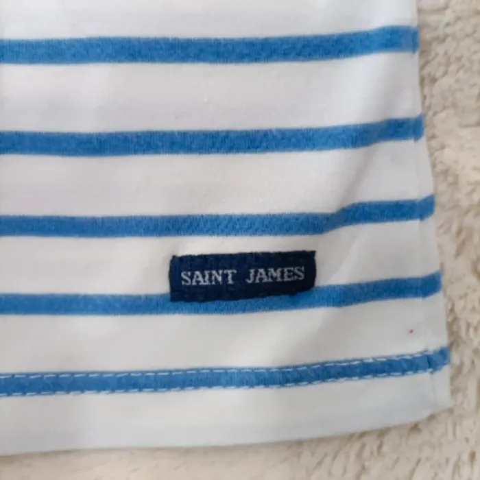 T-shirt marinière blanc à rayures bleues – Saint James – Taille M estimée A1170 - photo numéro 4