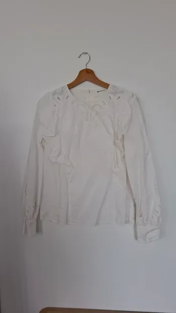 Blouse boheme ultra tendance en broderie blanche crème – Camaïeu (Taille L, neuve) 🤍