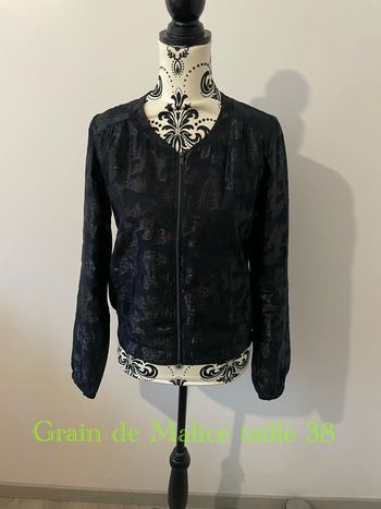 Veste blazer bombers à manches longues bleu marine à motifs perle noir Grain de Malice taille 38