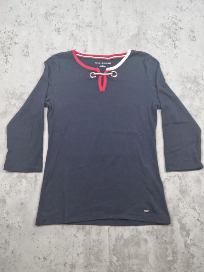 Haut manches 3/4 Tommy Hilfiger marine avec cordon – Taille M Femme - photo numéro 3