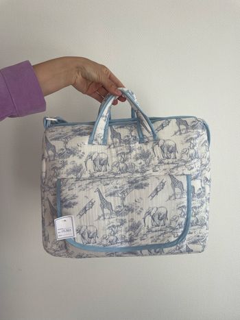 Sac à langer bleu bébé naissance thème safari toile de jouy gaze de coton neuf