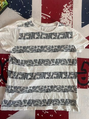 T-shirt Livergy taille S/M blanc liserés noir motif jungle