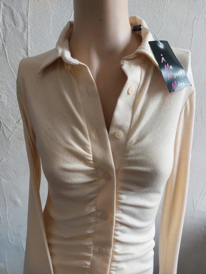 Robe maille moulante beige à manches longues Taille M - photo numéro 3