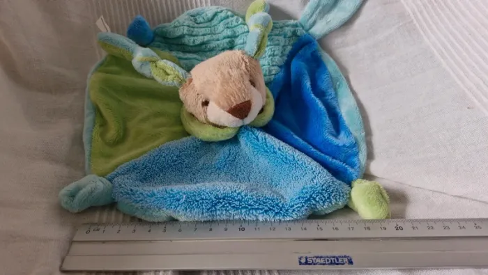Doudou plat lapin  vert et bleu Maxita - photo numéro 2