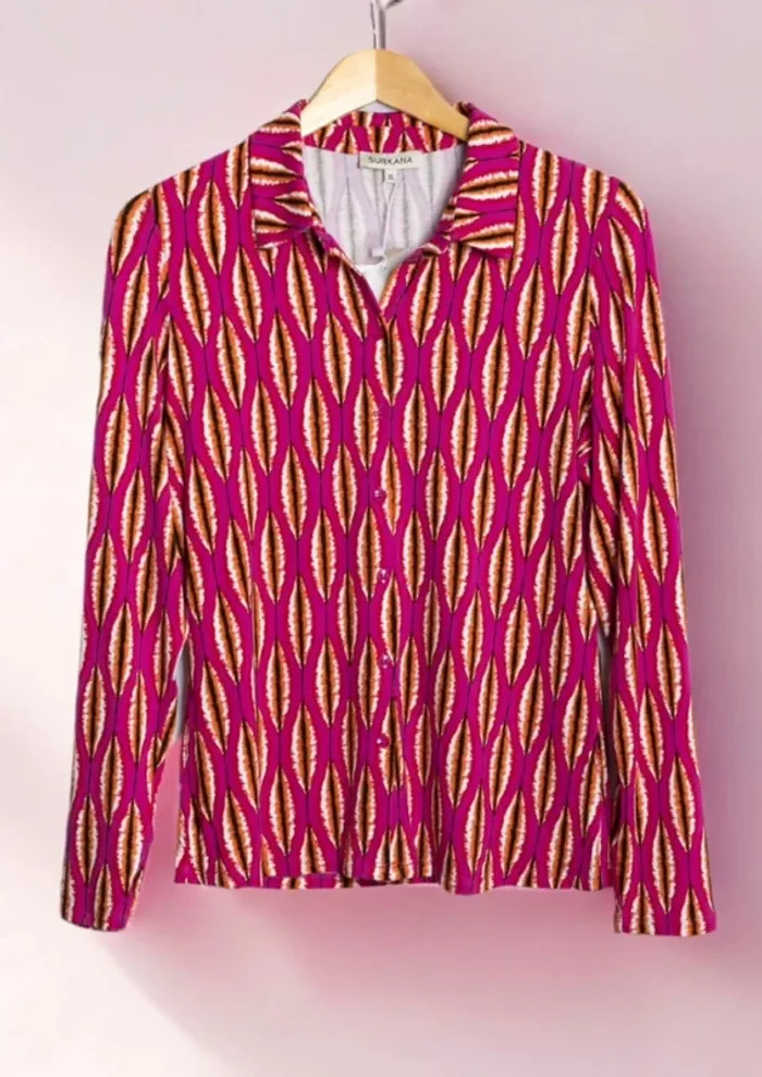 Chemise blouse rose shirt pink Surkana imprimé original Taille S/M - photo numéro 2