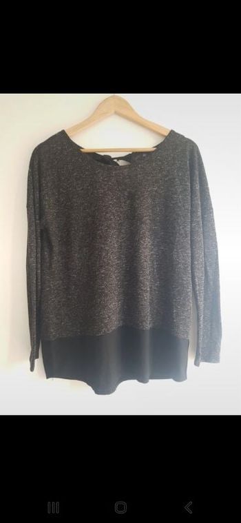 T-shirt longues manches gris noir Kiabi avec nœud