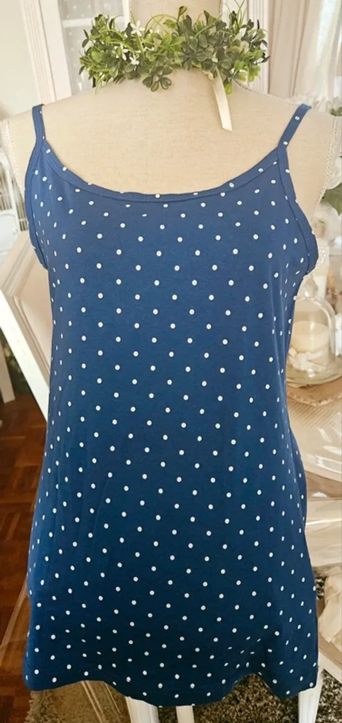 Top bleu pois blanc Tissaia Taille 46/48 (42/44) Neuf - photo numéro 2
