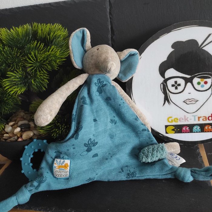 Doudou Moulin Roty Éléphant Sous Mon Baobab Bleu Attache Tétine #geektradedoudou