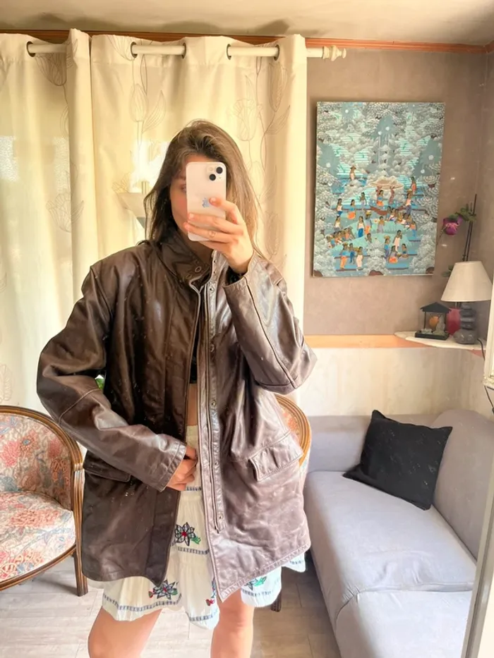 Veste bomber bombardier en cuir vintage rocket rocket vintage bohème champêtre country western