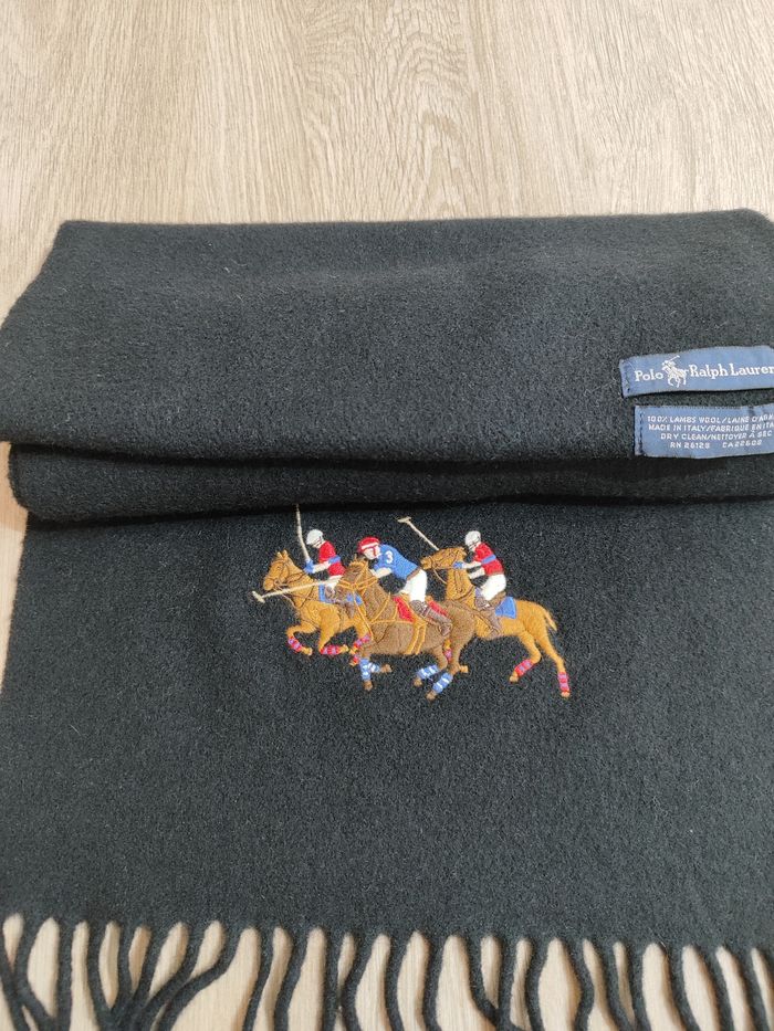 Écharpe en laine Ralph Lauren noir brodé - photo numéro 4