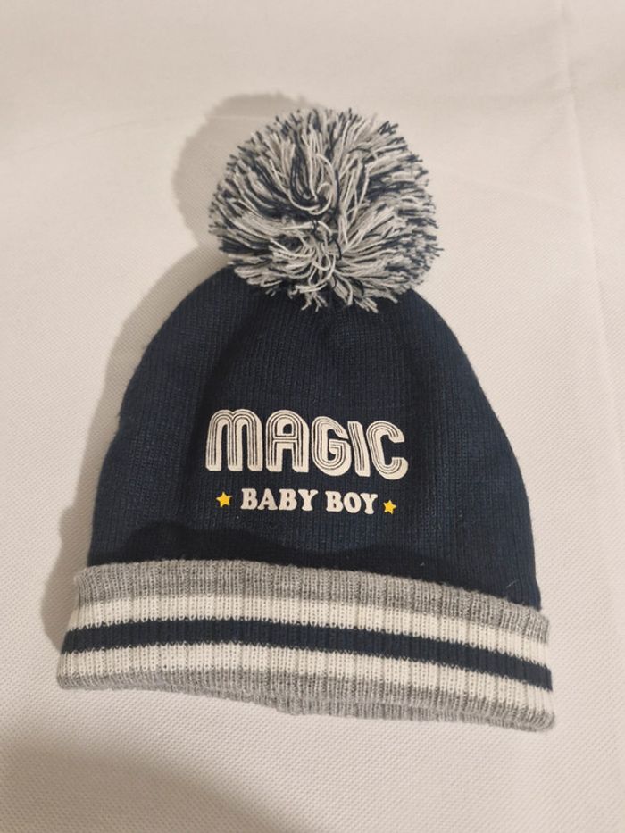 Bonnet à pompon magic baby boy 48 cm Mots d'enfants
