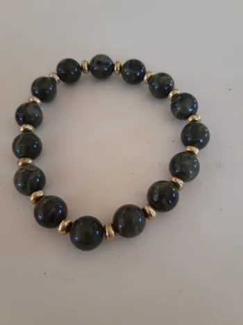 Bracelet fantaisie élastique vert et doré