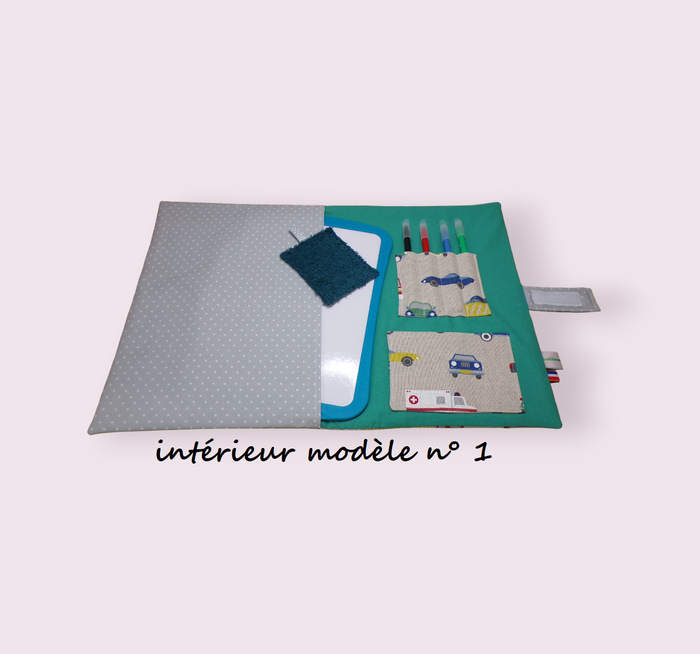 pochette range ardoise et feutres, effaceur offert, modèle véhicules fond gris n° 1 - photo numéro 2