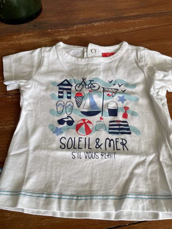 T-shirt manches courtes blanc avec motifs soleil et vacances Tissaia 6 mois - photo numéro 2