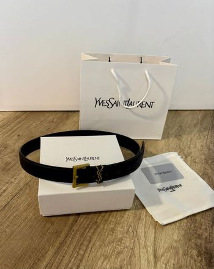 Ceinture Yves Saint Laurent cuir noir 100 cm – boucle dorée - photo numéro 5