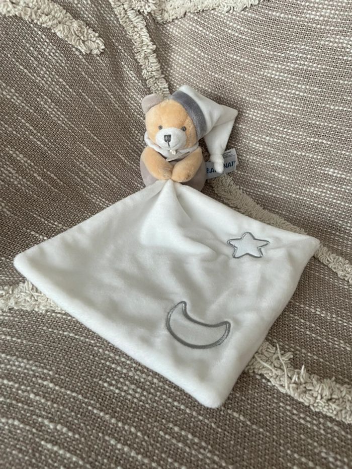 Peluche doudou mouchoir phosphorescent 16cm babynat ours beige marron blanc parfait état