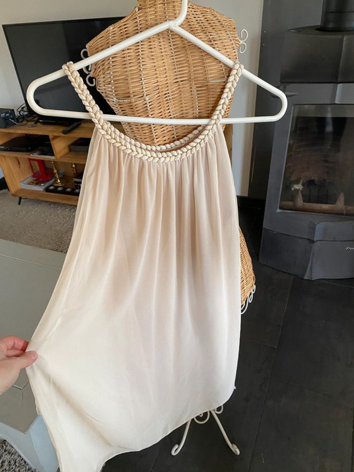 Robe été Made in France fluide beige / crème perlé avec col tressé taille S - photo numéro 16