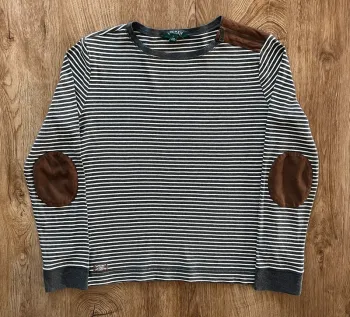 Sweatshirt/t.shirt/pull léger rayé Gris et blanc Lauren Ralph Lauren, femme, taille L (taille