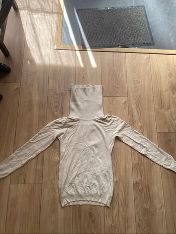 Pull col roulé beige