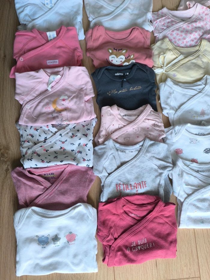 Lot de 22 bodies manches longues et 10 manches courtes (Absorba, Gemo,etc) - 1 mois - photo numéro 2