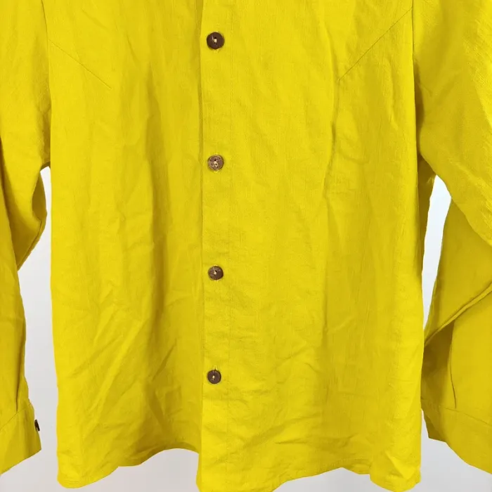 Chemise jaune vert bouton bois homme ou femme M coupe droite style casual vintage A1359 - photo numéro 3