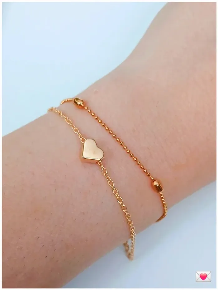 Lot 3 bracelet double chaîne doré coeur tendance-look chic et stylé - photo numéro 2