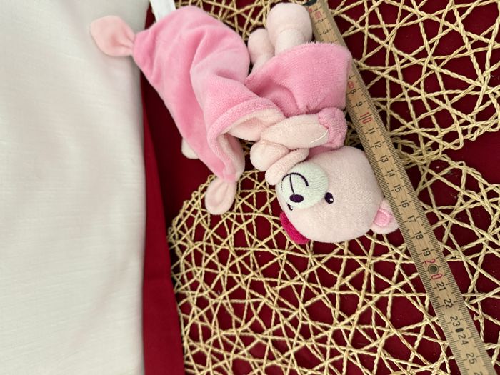 Pommette doudou ours rose mouchoir violet fleur oiseau - photo numéro 3
