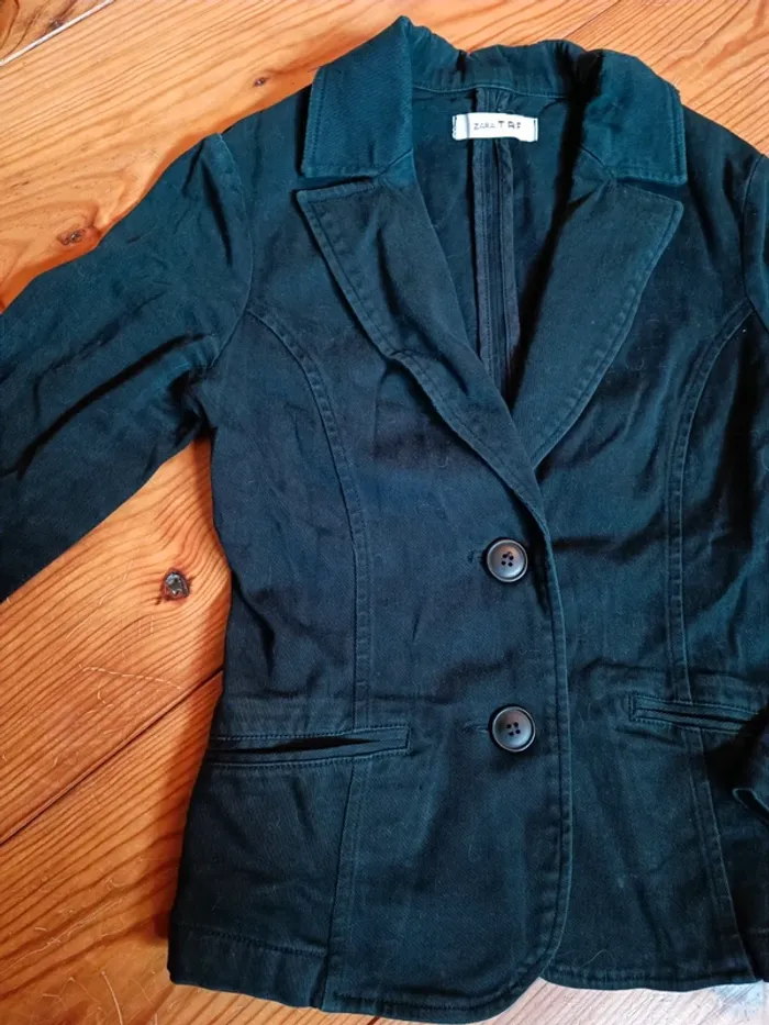 Veste noire cintrée en jean, ZARA taille S - photo numéro 10