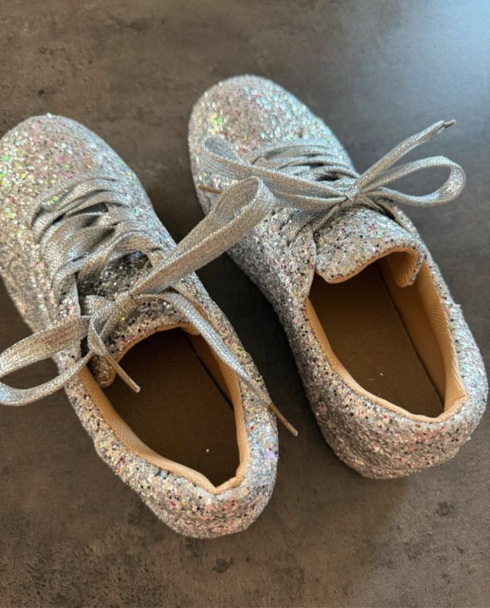 Baskets femme argenté à paillettes brillante taille 36 sneakers argent pailletée - photo numéro 7
