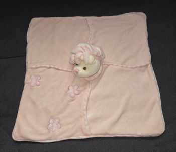 Doudou ours avec béret carré plat rose - Fleurs - Bukowski